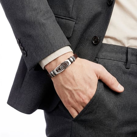 Moncuk Design Hayat Ağacı Motifli Ayarlanabilir Kordonlu Erkek Deri Ve Çelik Bileklik 33514B23DD2