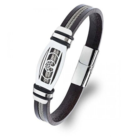 Moncuk Design Hayat Ağacı Desenli Çelik Halatlı Erkek Bileklik 33514B17D3