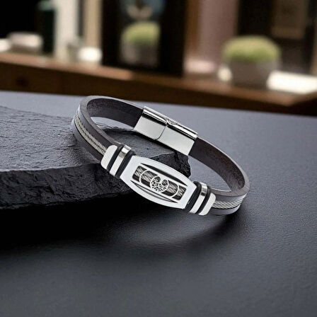 Moncuk Design Hayat Ağacı Desenli Çelik Halatlı Erkek Bileklik 33514B17D3