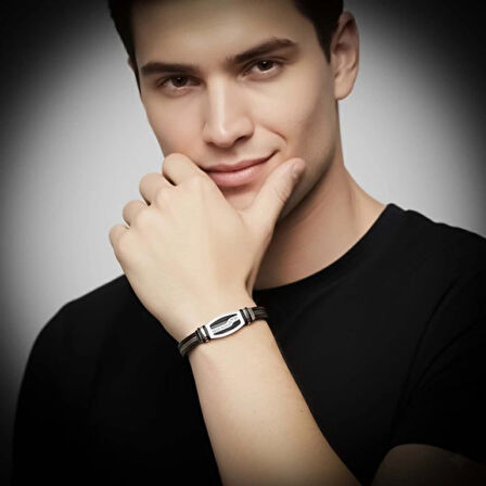 Moncuk Design Deri Kordonlu Çelik Halat Erkek Bileklik 33514B17D6