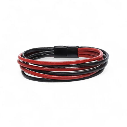 Moncuk Design Erkek Bileklik | Kırmızı Siyah Çoklu Katmanlı Tasarım 33513B13D1