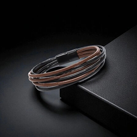 Moncuk Design Erkek Bileklik | Kahverengi Siyah Çoklu Katmanlı Tasarım 33513B13D3