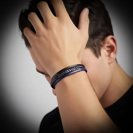 Moncuk Design Lacivert Siyah Deri Erkek Bileklik – Titanyum Çelik Manyetik Kilitli 33513B14D1