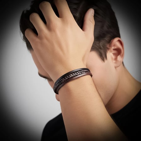 Moncuk Design Kahverengi Siyah Deri Erkek Bileklik – Titanyum Çelik Manyetik Kilitli 33513B14D2