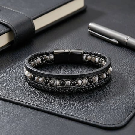 Moncuk Design Akik Doğaltaş Ve Deri Çoklu Bileklik 33512B9D25