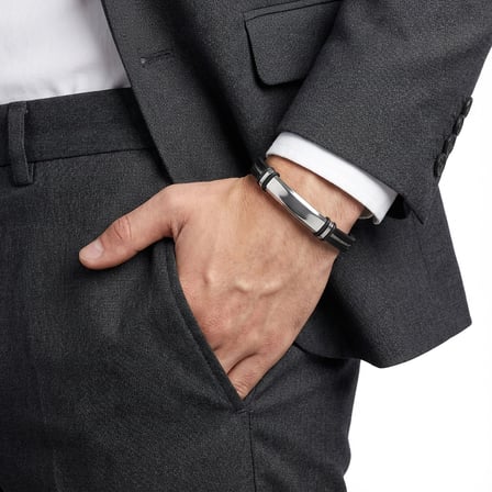 Moncuk Design İsim Yazılabilir Çelik Halatlı Deri Ve Beyaz Titanyum Kilit Bileklik 33513B15D2