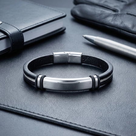 Moncuk Design İsim Yazılabilir Çelik Halatlı Deri Ve Beyaz Titanyum Kilit Bileklik 33513B15D2