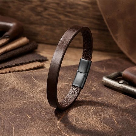 Moncuk Design Kahverengi PU Deri Zamak Erkek Bileklik 33513B16D1