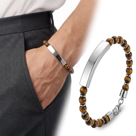 Moncuk Design Kaplangözü Doğal Taşlı İsim Yazılabilir Ve Ayarlanabilir Çelik Zincir Bileklik 33512B29D2