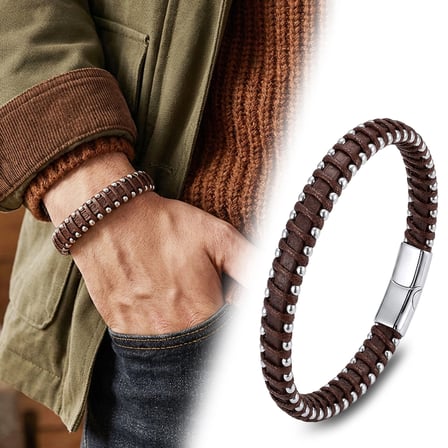 Moncuk Design Damla Çelik Zincir Kahve Rengi Deri Dolama Erkek Bileklik 33514B1D6