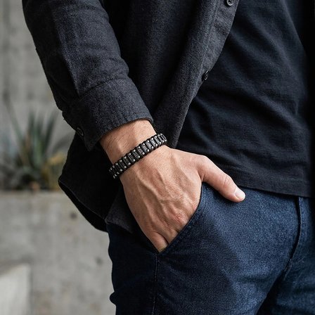 Moncuk Design Çelik Halat ve Çelik Damla Zincir Siyah Deri Dolama Bileklik 33514B1D8