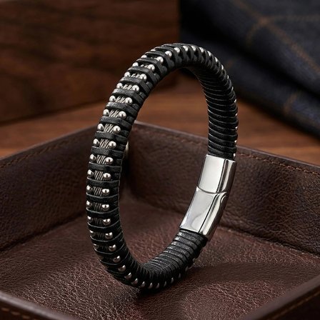 Moncuk Design Çelik Halat ve Çelik Damla Zincir Siyah Deri Dolama Bileklik 33514B1D8