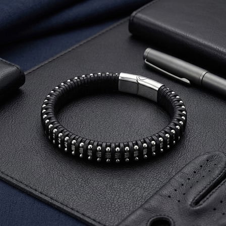Moncuk Design Çelik Halat ve Çelik Damla Zincir Siyah Deri Dolama Bileklik 33514B1D8