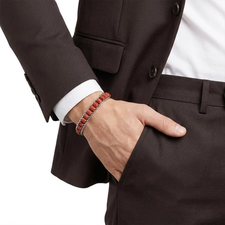 Moncuk Design Kırmızı Jasper Doğal Taşlı Hasır Örgü Zincirli Erkek Çelik Bileklik 33512B28D18