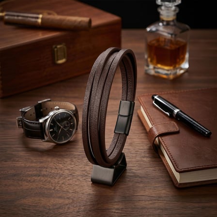 Moncuk Design Kahverengi 4 Lü Pu Deri Çoklu Bileklik - Zamak Kilit 33513B10D7