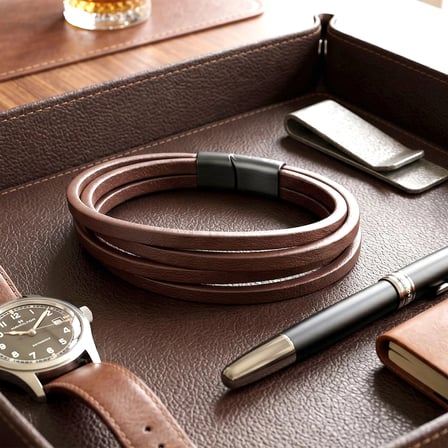Moncuk Design Kahverengi 4 Lü Pu Deri Çoklu Bileklik - Zamak Kilit 33513B10D7