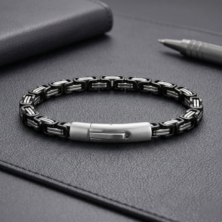 Moncuk Design Siyah&Beyaz Tekli 4mm Kral Model Çelik Zincir Erkek Bileklik – Çelik Kilitli 33515B2D10