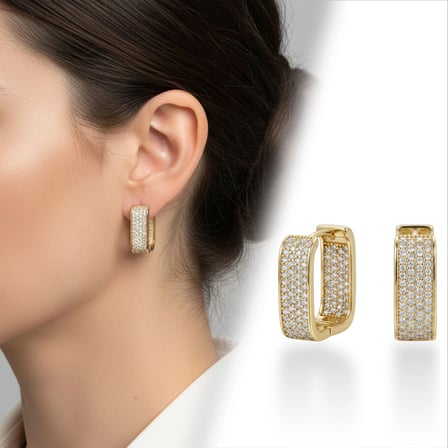Moncuk Design Taşlı Kalın Halka Form VIP Küpe Beyaz-Sarı 3351KKUV001