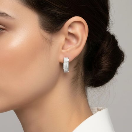 Moncuk Design Taşlı Kalın Halka Form VIP Küpe Beyaz-Sarı 3351KKUV001