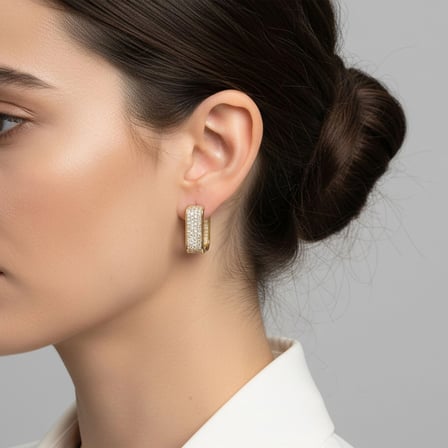Moncuk Design Taşlı Kalın Halka Form VIP Küpe Beyaz-Sarı 3351KKUV001