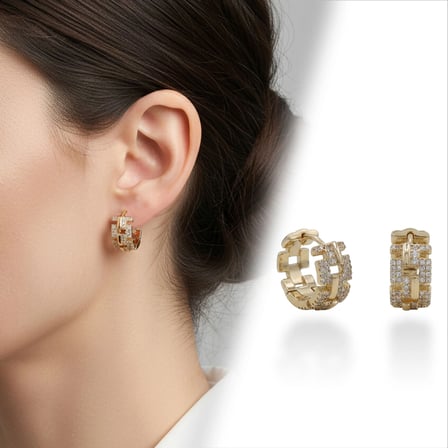 Moncuk Design Taşlı Zincir Form VIP Küpe Beyaz-Sarı 3351KKUV002