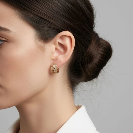 Moncuk Design Taşlı Zincir Form VIP Küpe Beyaz-Sarı 3351KKUV002