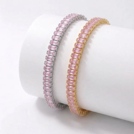 Moncuk Design 5mm Pembe Zirkon Taşlı Ayarlanabilir Su Yolu Kadın Bileklik 3351KBV4D1