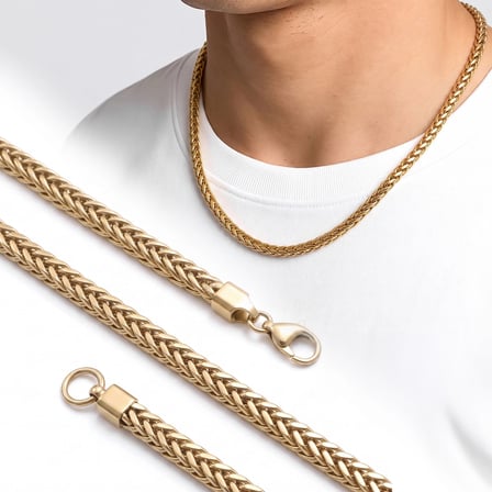 Moncuk Design Köşeli Burgu Erkek Çelik Zincir Kolye 4×4 mm 55 cm Gold 3351ECK009