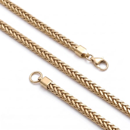 Moncuk Design Köşeli Burgu Erkek Çelik Zincir Kolye 4×4 mm 55 cm Gold 3351ECK009