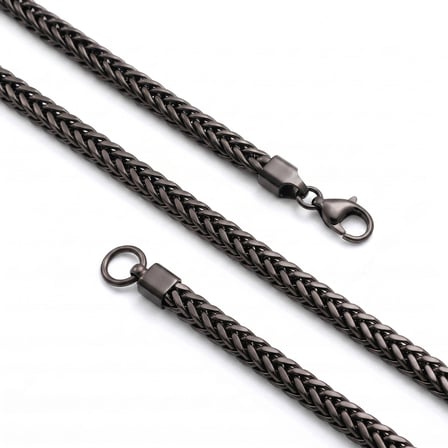 Moncuk Design Köşeli Örgü Zincir Erkek Çelik Kolye 3x3 mm 55 cm Siyah 3351ECK013