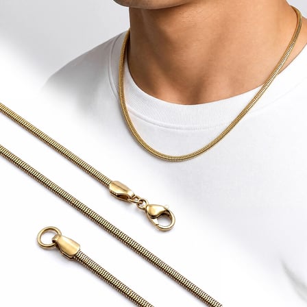 Moncuk Design İtalyan Zincir Erkek Çelik Kolye 3x2 mm 55 cm Gold 3351ECK015