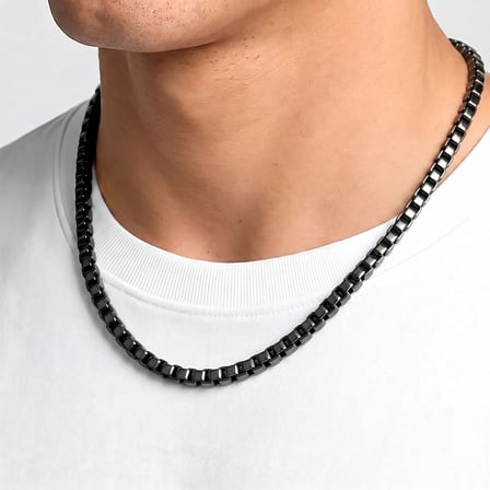 Moncuk Design Kare Arnavut Erkek Çelik Kolye 6x6 mm 55 cm Siyah 3351ECK017