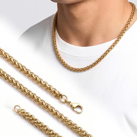 Moncuk Design Hasır Örgü Erkek Çelik Kolye 6MM 55CM Gold 3351ECK018