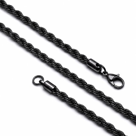 Moncuk Design Rope Halat Siyah Erkek Çelik Kolye 6mm 55cm 3351ECK024