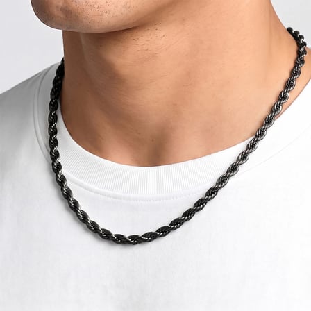 Moncuk Design Rope Halat Siyah Erkek Çelik Kolye 6mm 55cm 3351ECK024