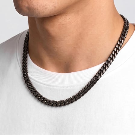 Moncuk Design Ezme Balık Sırtı Erkek Çelik Kolye - 7x2mm 55cm Siyah 3351ECK029