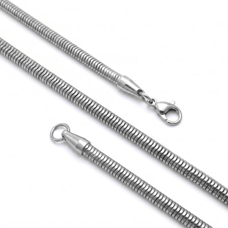 Moncuk Design Spiral Erkek Çelik Kolye 4mm 55cm Gümüş 3351ECK032
