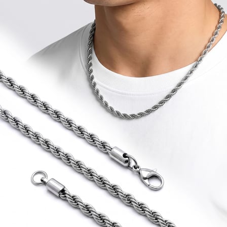 Moncuk Design Rope Halat Erkek Çelik Kolye 6mm 55cm Beyaz 3351ECK033
