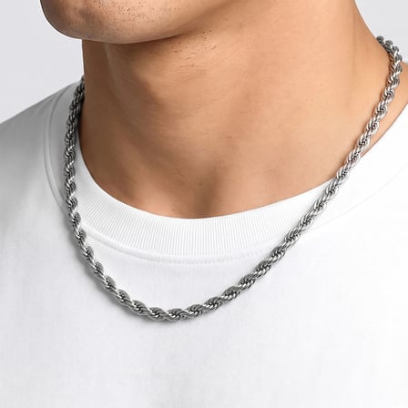 Moncuk Design Rope Halat Erkek Çelik Kolye 6mm 55cm Beyaz 3351ECK033