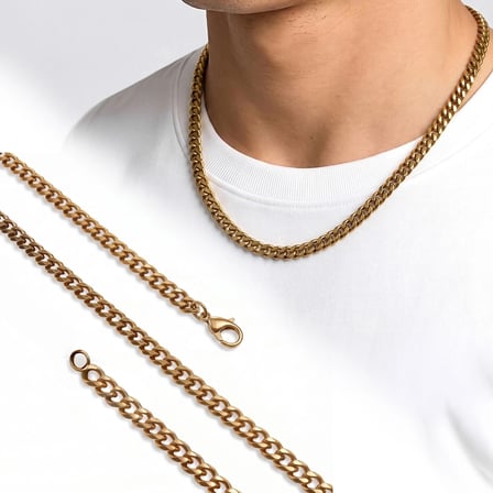 Moncuk Design Mariner Zincir Erkek Çelik Kolye 6x2mm 55cm Gold 3351ECK037