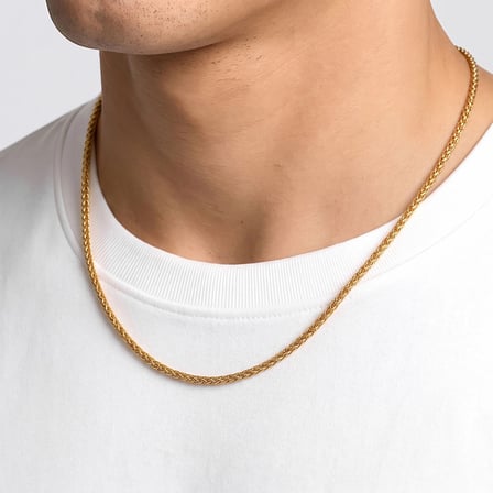Moncuk Design Hasır Örgü Erkek Çelik Kolye 2mm 55cm Gold 3351ECK040