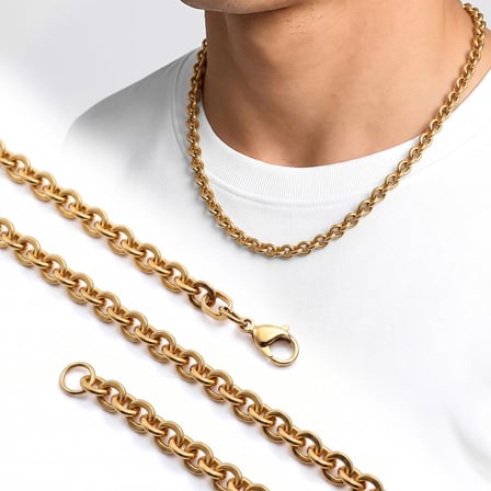 Moncuk Design Mariner Zincir Erkek Çelik Kolye 6mm 55cm Gold 3351ECK045