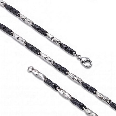 Moncuk Design Çizgili Kibrit Erkek Çelik Kolye 3mm 55cm Üç Renkli 3351ECK055