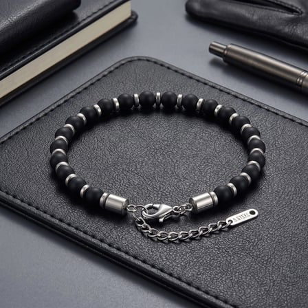 Moncuk Design Siyah Oniks & Beyaz Hematit Taşlı Ayarlanabilir Çelik Erkek Bileklik 33512B10D11