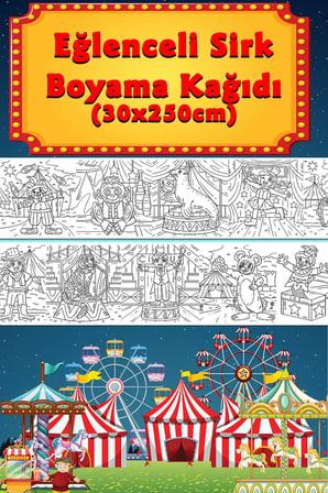 Eğlenceli Sirk Dev Boyama Kağıdı 2,5 Metre Rulo Boyama Kağıdı - Çocuk Eğitici Boyama