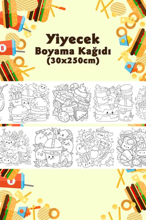 Yiyecek Temalı Dev Boyama Kağıdı 2,5 Metre Rulo Boyama Kağıdı - Çocuk Eğitici Boyama