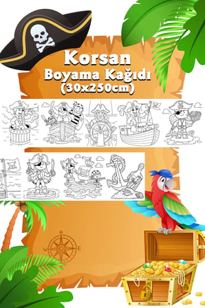 Korsan Temalı Dev Boyama Kağıdı 2,5 Metre Rulo Boyama Kağıdı - Çocuk Eğitici Boyama