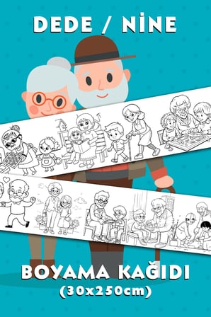 Dede / Nine Temalı Dev Boyama Kağıdı 2,5 Metre Rulo Boyama Kağıdı - Çocuk Eğitici Boyama
