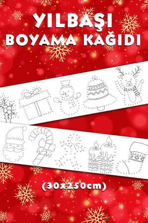 Noktalarla Yılbaşı Temalı Dev Boyama Kağıdı 2,50 Metre Boyama Kağıdı - Çocuk Eğitici Boyama