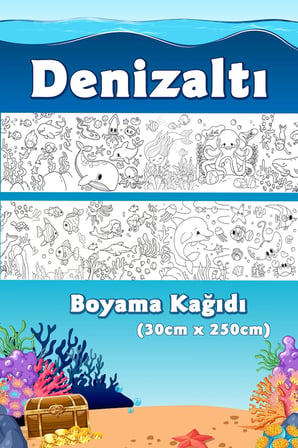 Denizaltı Temalı Dev Boyama Kağıdı 2,5 Metre Rulo Boyama Kağıdı - Çocuk Eğitici Boyama